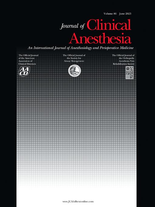 Journal of Clinical Anesthesia: Volume 68 to Volume 75 2021 PDF