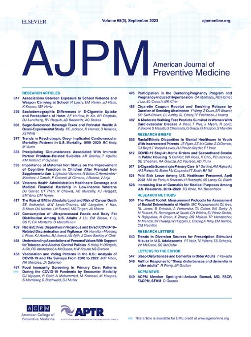 American Journal of Preventive Medicine: Volume 65 (Issue 1 to Issue 6) 2023 PDF