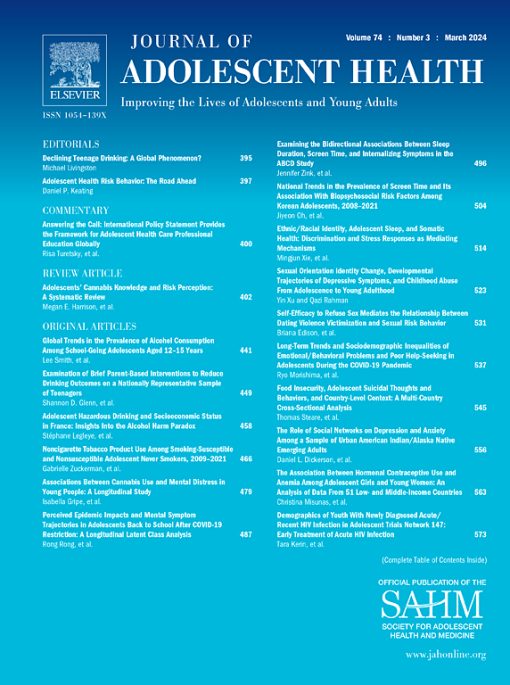 Journal of Adolescent Health: Volume 74 (Issue 1 to Issue 3) 2024 PDF