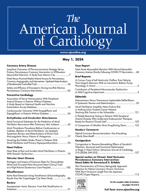 The American Journal of Cardiology: Volume 210 to Volume 218 2024 PDF